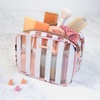 image:imageConair Makeup Bag  Travel Toiletry Bag  Cosmetic Bag  Toiletry Bag for Women  Double Zip Organizer  Pink Palm PrintPink  White Stripe