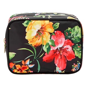 image:imageConair Makeup Bag  Travel Toiletry Bag  Cosmetic Bag  Toiletry Bag for Women  Double Zip Organizer  Pink Palm PrintBlack Floral