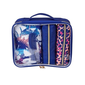 image:imageConair Makeup Bag  Travel Toiletry Bag  Cosmetic Bag  Toiletry Bag for Women  Double Zip Organizer  Pink Palm PrintBlue Palm
