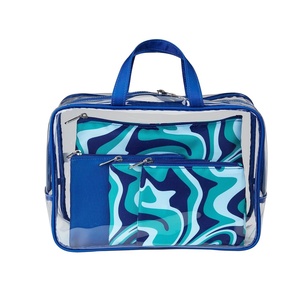 image:imageConair Makeup Bag  Travel Toiletry Bag  Cosmetic Bag  Toiletry Bag for Women  Double Zip Organizer  Pink Palm PrintBlue Swirl