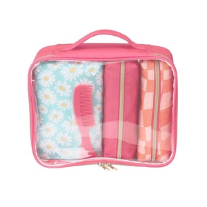 image:imageConair Makeup Bag  Travel Toiletry Bag  Cosmetic Bag  Toiletry Bag for Women  Double Zip Organizer  Pink Palm PrintPink  Daisy Print