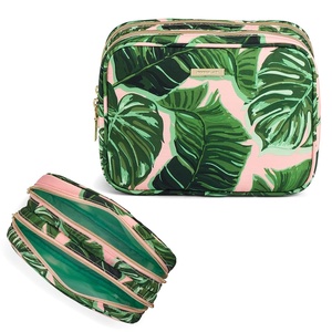 image:imageConair Makeup Bag  Travel Toiletry Bag  Cosmetic Bag  Toiletry Bag for Women  Double Zip Organizer  Pink Palm PrintPink Palm
