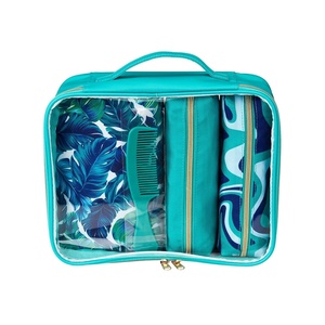 image:imageConair Makeup Bag  Travel Toiletry Bag  Cosmetic Bag  Toiletry Bag for Women  Double Zip Organizer  Pink Palm PrintTeal Palm