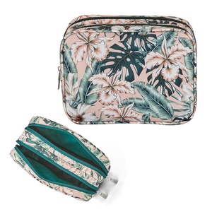 image:imageConair Makeup Bag  Travel Toiletry Bag  Cosmetic Bag  Toiletry Bag for Women  Double Zip Organizer  Pink Palm PrintTropical